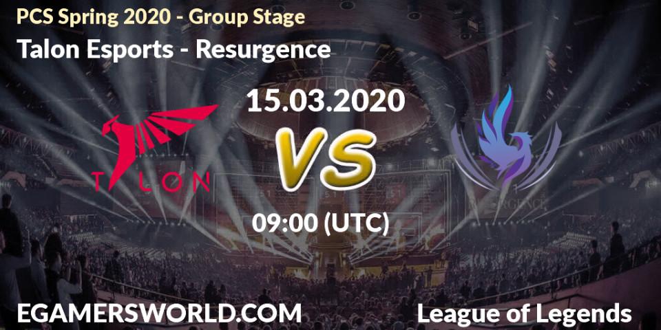 Talon Esports - Resurgence: прогноз. 15.03.2020 at 11:00, LoL, PCS Spring 2020 - Group Stage