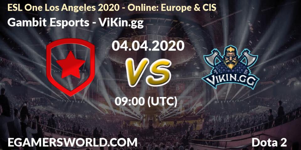 Gambit Esports - ViKin.gg: прогноз. 04.04.2020 at 09:01, Dota 2, ESL One Los Angeles 2020 - Online: Europe & CIS