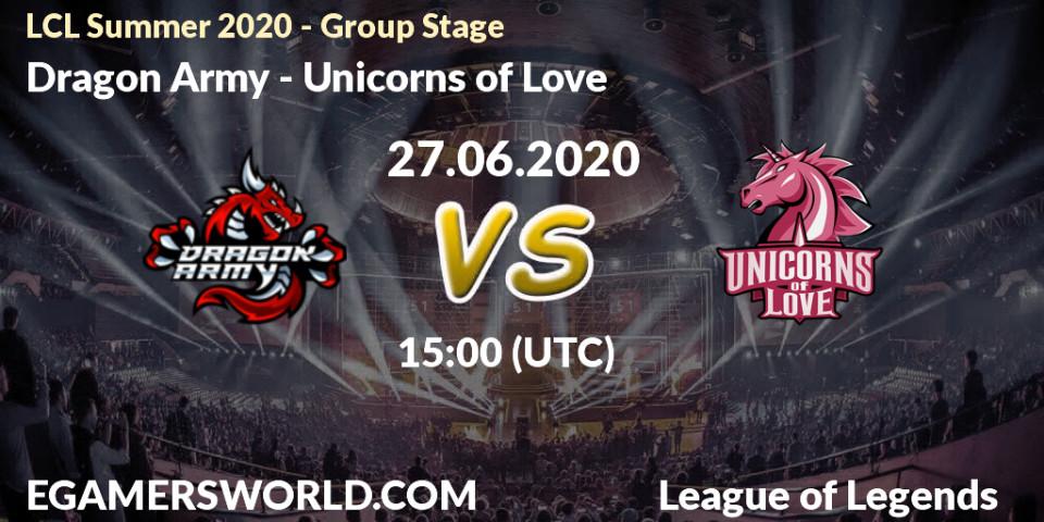 Dragon Army - Unicorns of Love: прогноз. 27.06.2020 at 15:00, LoL, LCL Summer 2020 - Group Stage