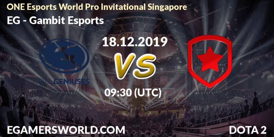 EG - Gambit Esports: прогноз. 18.12.2019 at 08:00, Dota 2, ONE Esports World Pro Invitational Singapore