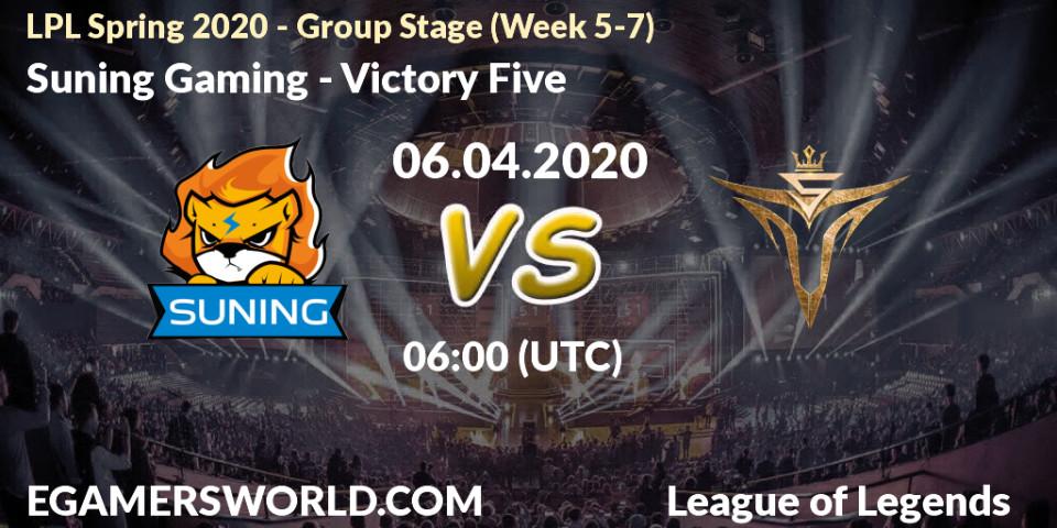 Suning Gaming - Victory Five: прогноз. 06.04.20, LoL, LPL Spring 2020 - Group Stage (Week 5-7)