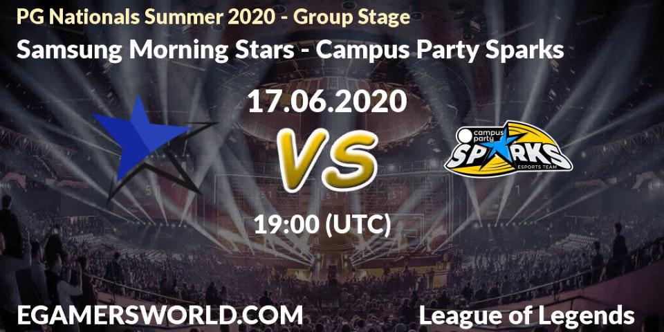 Samsung Morning Stars - Campus Party Sparks: прогноз. 17.06.2020 at 19:00, LoL, PG Nationals Summer 2020 - Group Stage