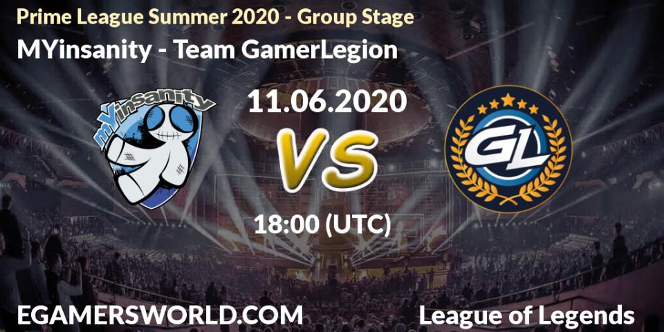 MYinsanity - Team GamerLegion: прогноз. 11.06.2020 at 18:00, LoL, Prime League Summer 2020 - Group Stage