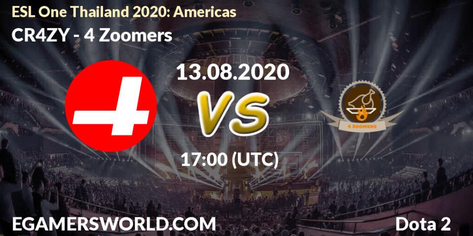 CR4ZY - 4 Zoomers: прогноз. 13.08.2020 at 17:01, Dota 2, ESL One Thailand 2020: Americas