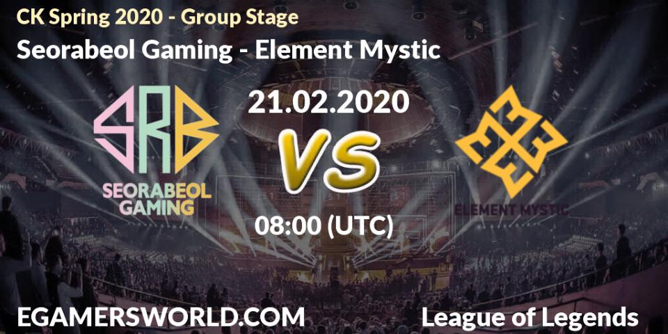 Seorabeol Gaming - Element Mystic: прогноз. 21.02.2020 at 08:14, LoL, CK Spring 2020 - Group Stage