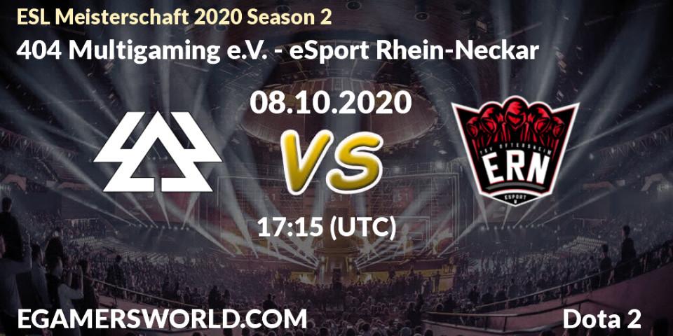 404 Multigaming e.V. - eSport Rhein-Neckar: прогноз. 08.10.2020 at 17:30, Dota 2, ESL Meisterschaft 2020 Season 2
