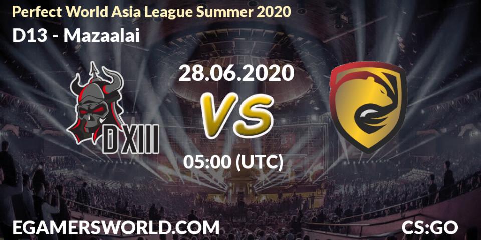 D13 - Mazaalai: прогноз. 28.06.2020 at 05:00, Counter-Strike (CS2), Perfect World Asia League Summer 2020