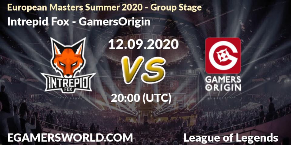Intrepid Fox - GamersOrigin: прогноз. 12.09.20, LoL, European Masters Summer 2020 - Group Stage