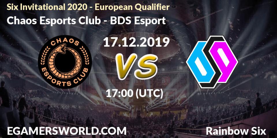 Chaos Esports Club - BDS Esport: прогноз. 17.12.2019 at 17:00, Rainbow Six, Six Invitational 2020 - European Qualifier