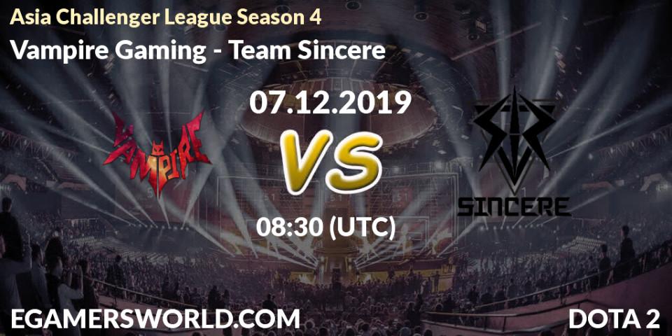 Vampire Gaming - Team Sincere: прогноз. 07.12.19, Dota 2, Asia Challenger League Season 4