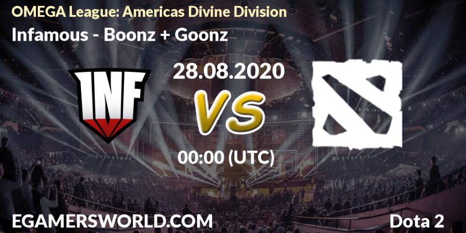 Infamous - Boonz + Goonz: прогноз. 28.08.2020 at 00:17, Dota 2, OMEGA League: Americas Divine Division