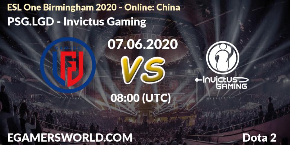 PSG.LGD - Invictus Gaming: прогноз. 07.06.2020 at 08:27, Dota 2, ESL One Birmingham 2020 - Online: China