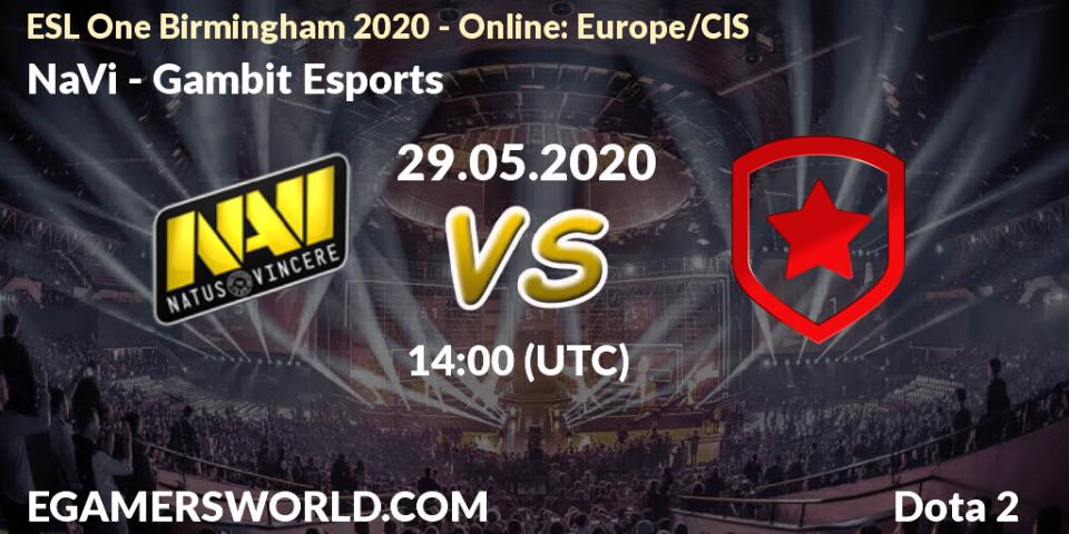 NaVi - Gambit Esports: прогноз. 29.05.20, Dota 2, ESL One Birmingham 2020 - Online: Europe/CIS