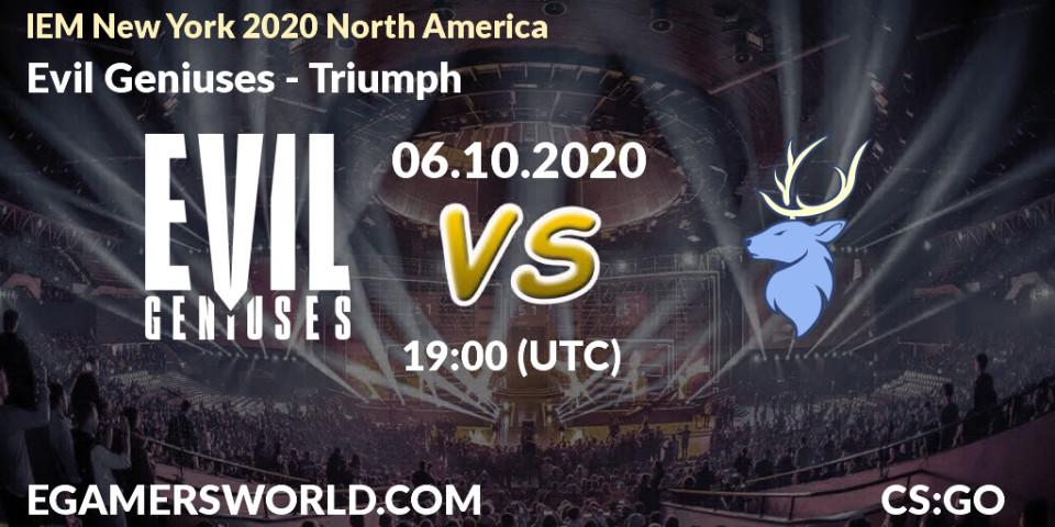 Evil Geniuses - Triumph: прогноз. 06.10.2020 at 19:00, Counter-Strike (CS2), IEM New York 2020 North America
