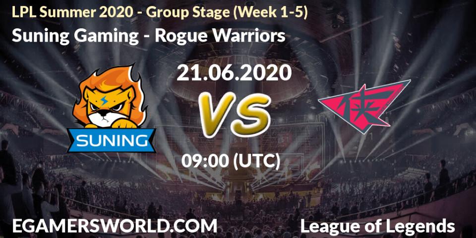 Suning Gaming - Rogue Warriors: прогноз. 21.06.2020 at 09:14, LoL, LPL Summer 2020 - Group Stage (Week 1-5)