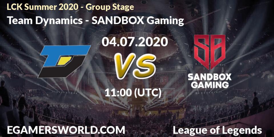 Team Dynamics - SANDBOX Gaming: прогноз. 04.07.2020 at 09:36, LoL, LCK Summer 2020 - Group Stage