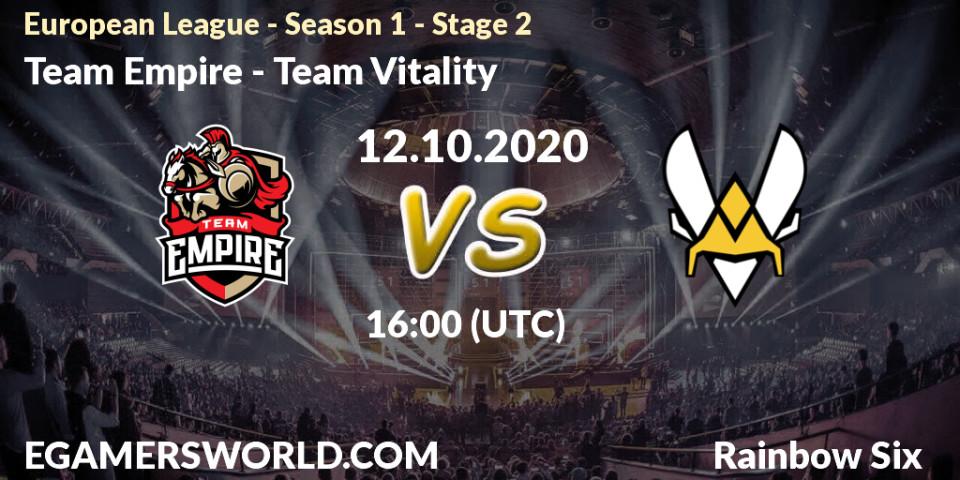 Team Empire - Team Vitality: прогноз. 12.10.2020 at 16:00, Rainbow Six, European League - Season 1 - Stage 2