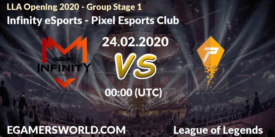 Infinity eSports - Pixel Esports Club: прогноз. 24.02.2020 at 00:00, LoL, LLA Opening 2020 - Group Stage 1