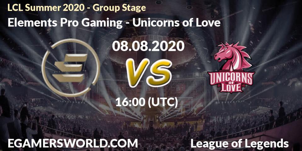 Elements Pro Gaming - Unicorns of Love: прогноз. 08.08.20, LoL, LCL Summer 2020 - Group Stage
