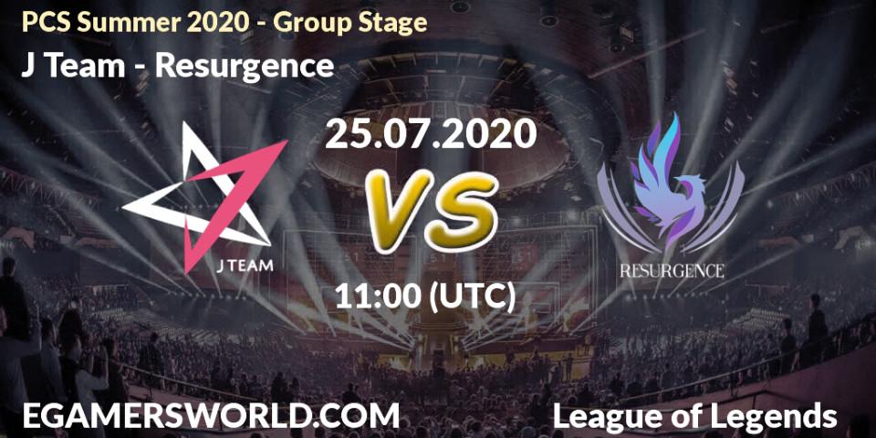 J Team - Resurgence: прогноз. 25.07.2020 at 11:10, LoL, PCS Summer 2020 - Group Stage