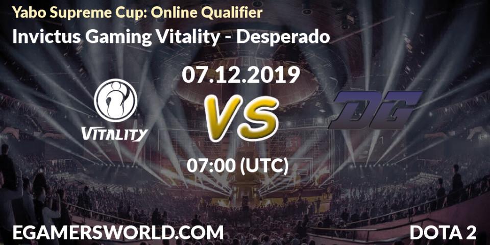 Invictus Gaming Vitality - Desperado: прогноз. 07.12.2019 at 07:20, Dota 2, Yabo Supreme Cup: Online Qualifier