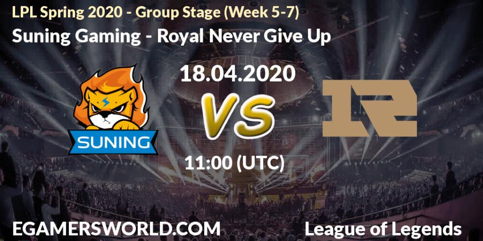 Suning Gaming - Royal Never Give Up: прогноз. 18.04.2020 at 11:00, LoL, LPL Spring 2020 - Group Stage (Week 5-7)