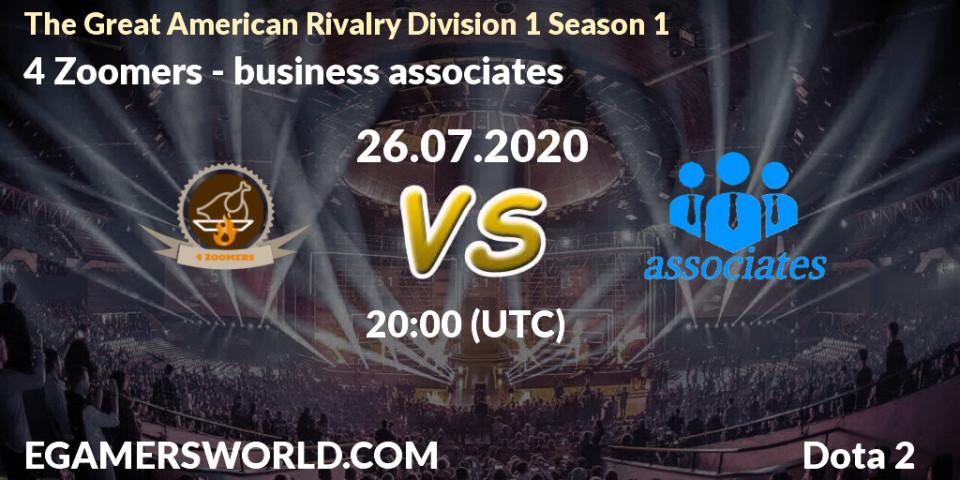 4 Zoomers - business associates: прогноз. 26.07.2020 at 20:12, Dota 2, The Great American Rivalry Division 1 Season 1
