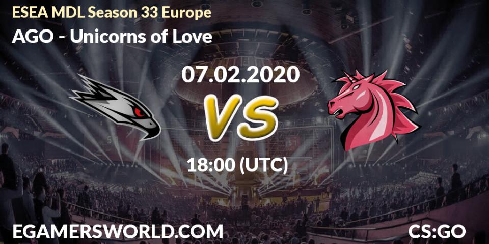 AGO - Unicorns of Love: прогноз. 07.02.2020 at 18:05, Counter-Strike (CS2), ESEA MDL Season 33 Europe