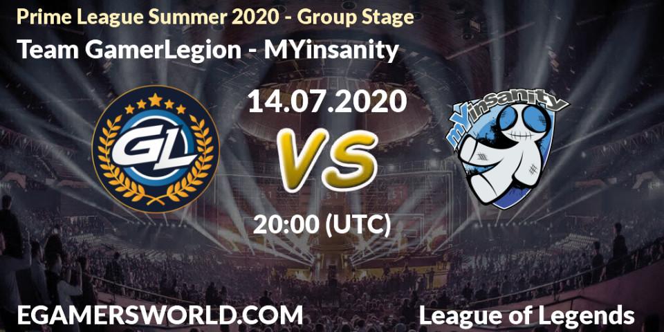 Team GamerLegion - MYinsanity: прогноз. 14.07.2020 at 20:00, LoL, Prime League Summer 2020 - Group Stage