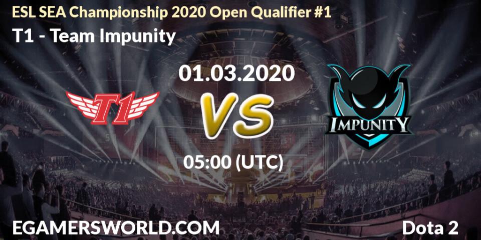 T1 - Team Impunity: прогноз. 01.03.2020 at 05:30, Dota 2, ESL SEA Championship 2020 Open Qualifier #1