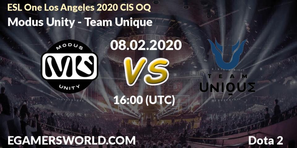 Modus Unity - Team Unique: прогноз. 08.02.20, Dota 2, ESL One Los Angeles 2020 CIS OQ
