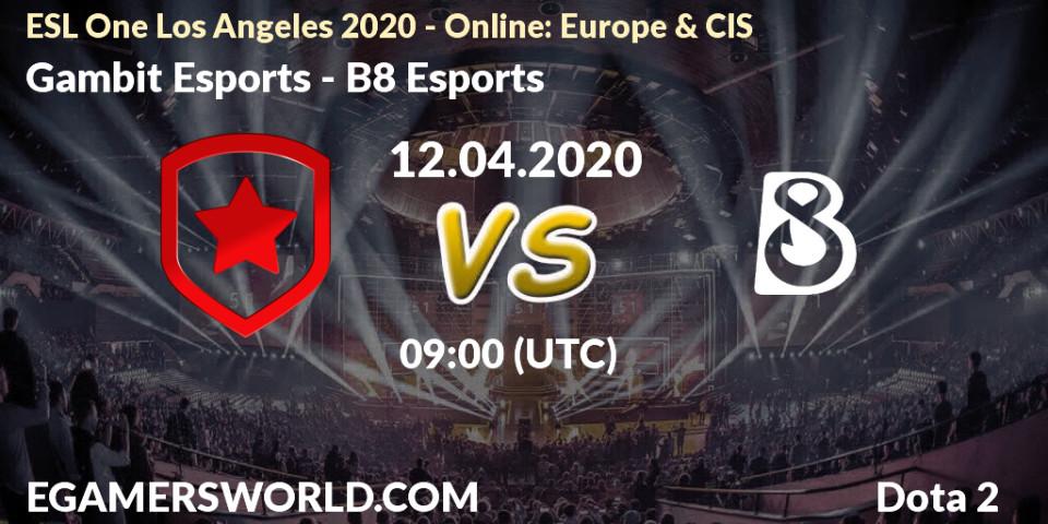 Gambit Esports - B8 Esports: прогноз. 12.04.2020 at 09:00, Dota 2, ESL One Los Angeles 2020 - Online: Europe & CIS