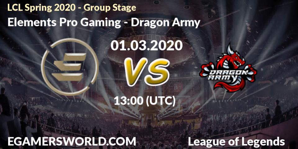 Elements Pro Gaming - Dragon Army: прогноз. 01.03.2020 at 13:00, LoL, LCL Spring 2020 - Group Stage