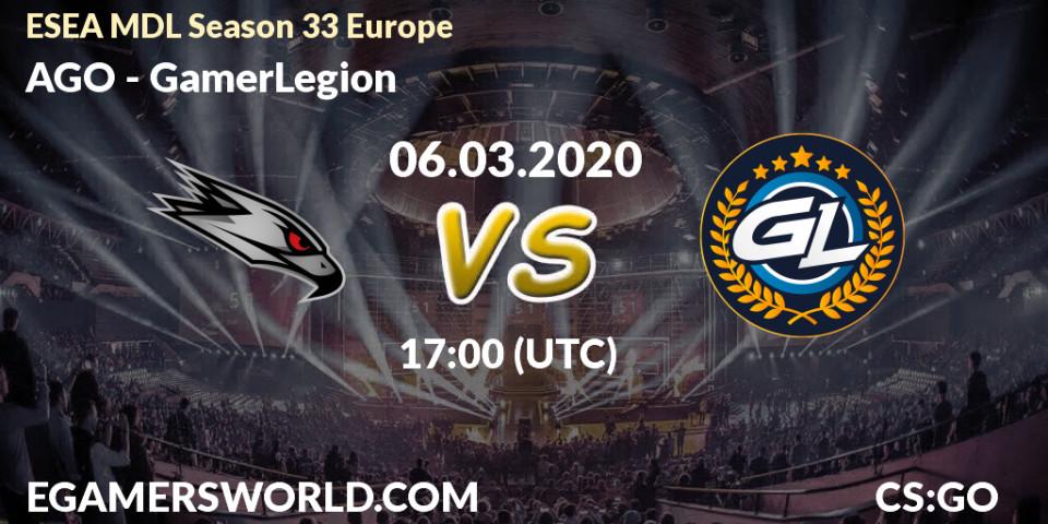 AGO - GamerLegion: прогноз. 06.03.2020 at 17:05, Counter-Strike (CS2), ESEA MDL Season 33 Europe
