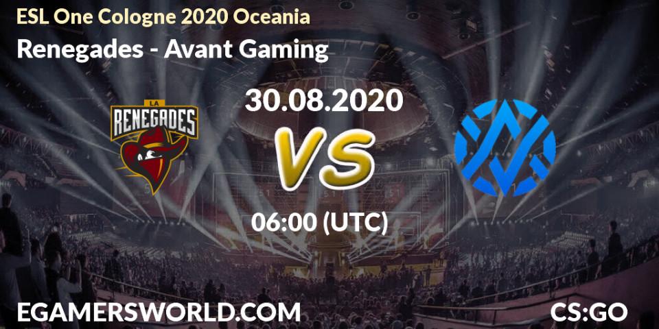 Renegades - Avant Gaming: прогноз. 30.08.2020 at 06:00, Counter-Strike (CS2), ESL One Cologne 2020 Oceania