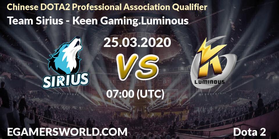 Team Sirius - Keen Gaming.Luminous: прогноз. 25.03.2020 at 07:56, Dota 2, Chinese DOTA2 Professional Association Qualifier