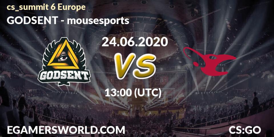 GODSENT - mousesports: прогноз. 24.06.20, CS2 (CS:GO), cs_summit 6 Europe