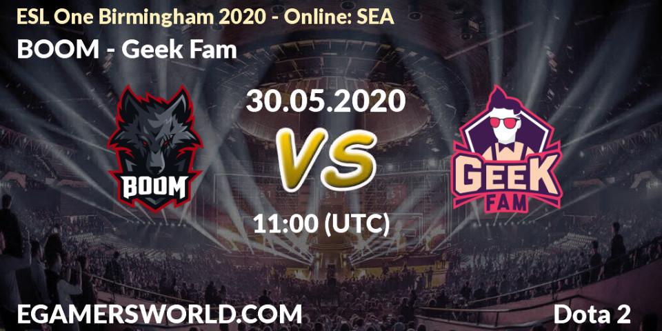 BOOM - Geek Fam: прогноз. 30.05.2020 at 11:01, Dota 2, ESL One Birmingham 2020 - Online: SEA
