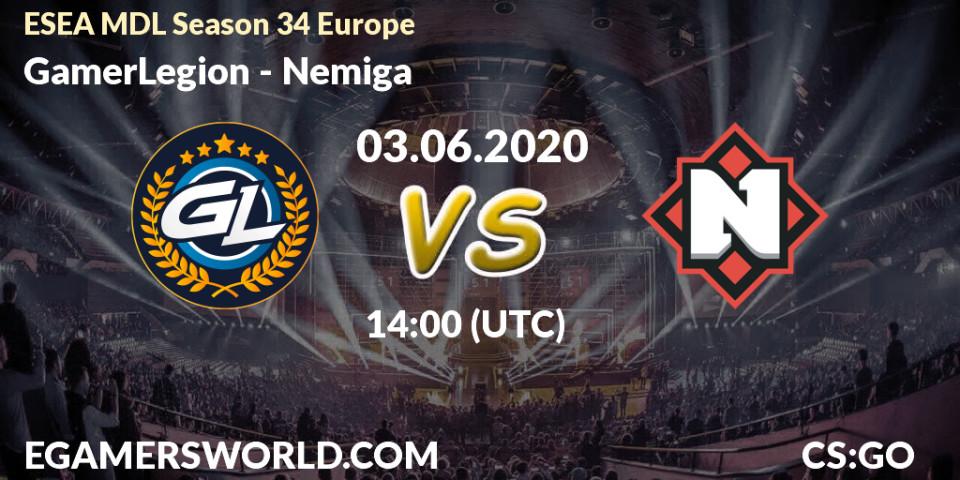 GamerLegion - Nemiga: прогноз. 11.06.2020 at 14:00, Counter-Strike (CS2), ESEA MDL Season 34 Europe