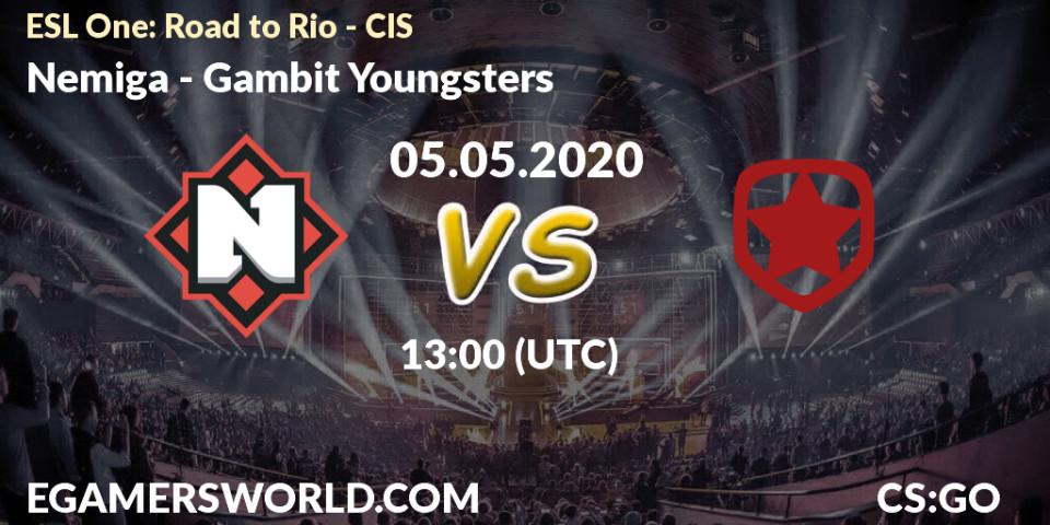 Nemiga - Gambit Youngsters: прогноз. 05.05.2020 at 13:00, Counter-Strike (CS2), ESL One: Road to Rio - CIS