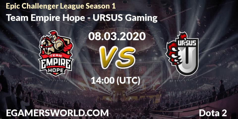 Team Empire Hope - URSUS Gaming: прогноз. 08.03.2020 at 11:24, Dota 2, Epic Challenger League Season 1