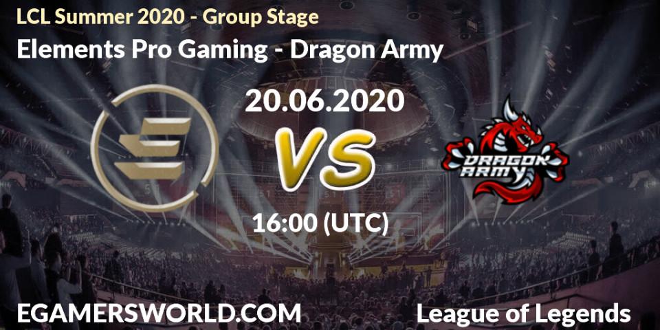 Elements Pro Gaming - Dragon Army: прогноз. 20.06.2020 at 16:00, LoL, LCL Summer 2020 - Group Stage