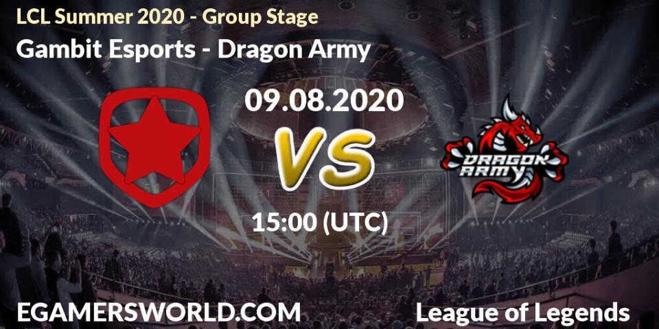 Gambit Esports - Dragon Army: прогноз. 09.08.2020 at 15:15, LoL, LCL Summer 2020 - Group Stage
