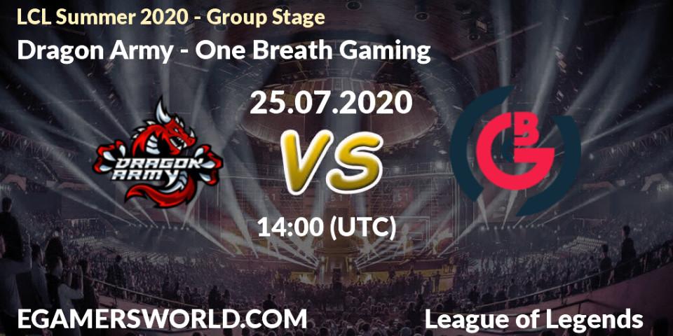 Dragon Army - One Breath Gaming: прогноз. 25.07.2020 at 14:00, LoL, LCL Summer 2020 - Group Stage