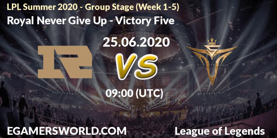 Royal Never Give Up - Victory Five: прогноз. 25.06.2020 at 09:00, LoL, LPL Summer 2020 - Group Stage (Week 1-5)