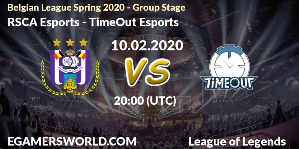 RSCA Esports - TimeOut Esports: прогноз. 10.02.2020 at 20:00, LoL, Belgian League Spring 2020 - Group Stage
