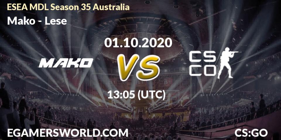 Mako - Lese: прогноз. 18.10.2020 at 09:05, Counter-Strike (CS2), ESEA MDL Season 35 Australia