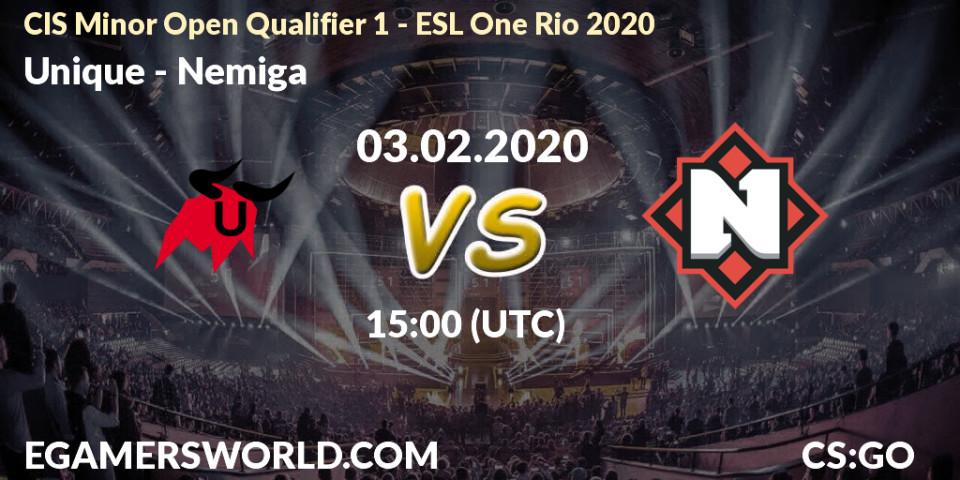 Unique - Nemiga: прогноз. 03.02.2020 at 15:05, Counter-Strike (CS2), CIS Minor Open Qualifier 1 - ESL One Rio 2020
