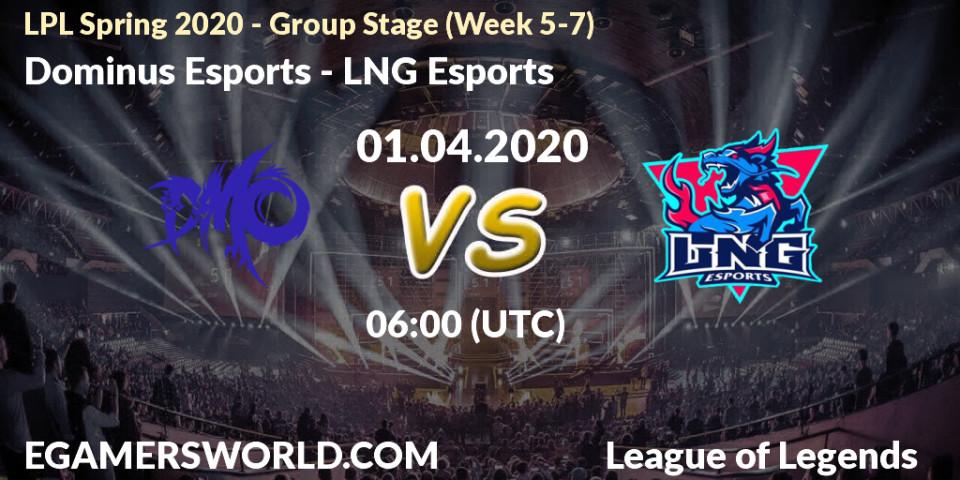 Dominus Esports - LNG Esports: прогноз. 01.04.2020 at 06:00, LoL, LPL Spring 2020 - Group Stage (Week 5-7)