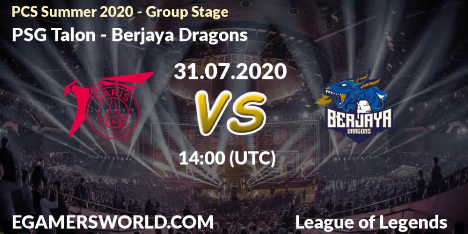 PSG Talon - Berjaya Dragons: прогноз. 31.07.2020 at 14:00, LoL, PCS Summer 2020 - Group Stage